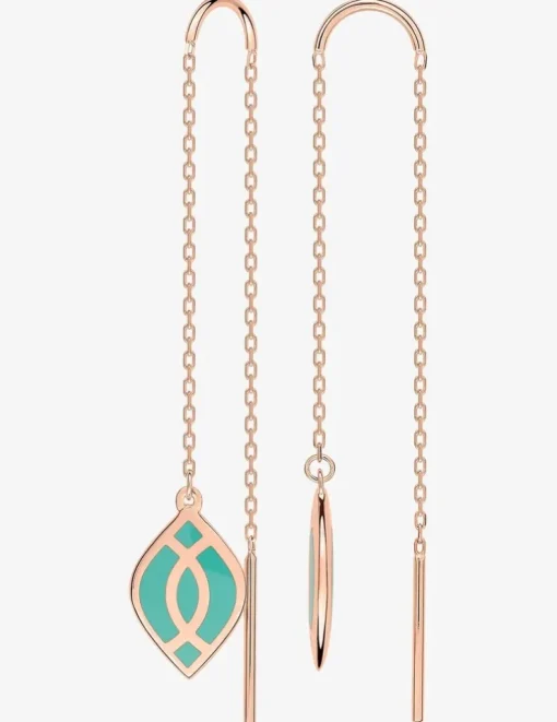 Boucles d'oreilles pendantes Ondine Or rose 375‰ et motif laque verte aqua SO OR