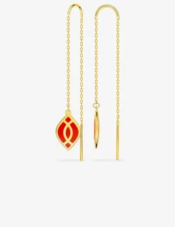 Boucles d'oreilles pendantes Ondine Or jaune 375‰ et motif laque corail SO OR