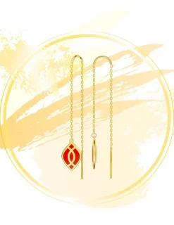 Boucles d'oreilles pendantes Ondine Or jaune 375‰ et motif laque corail SO OR
