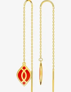 Boucles d'oreilles pendantes Ondine Or jaune 375‰ et motif laque corail SO OR