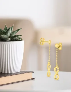Boucles d'oreilles pendantes or jaune 375‰ motif "infini" SO OR