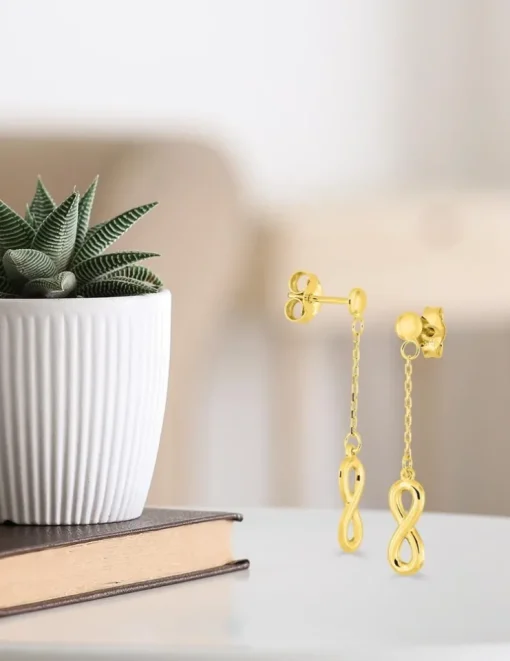 Boucles d'oreilles pendantes or jaune 375‰ motif "infini" SO OR