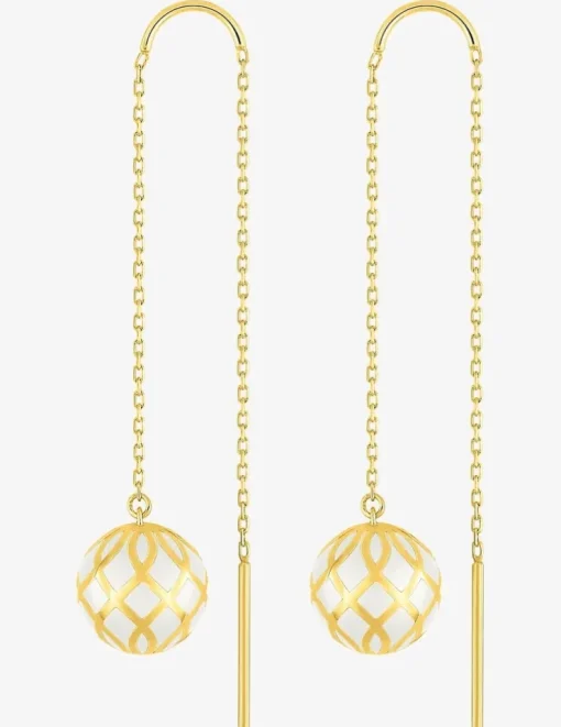 Boucles d'oreilles pendantes Mélodie Or jaune 375‰ et laque ivoire SO OR