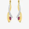 Boucles d'oreilles pendantes or jaune 750 ‰, rubis navette et rhodium SO OR