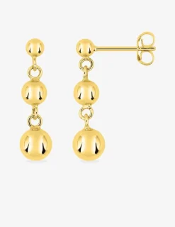 Boucles d'oreilles pendantes or jaune 750 ‰ et trio de boules SO OR