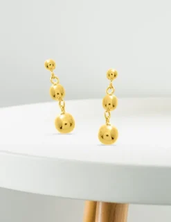 Boucles d'oreilles pendantes or jaune 750 ‰ et trio de boules SO OR