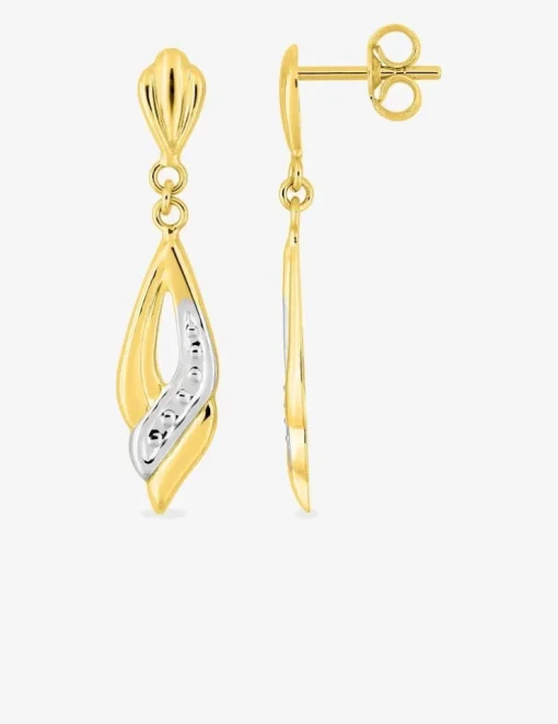 Boucles d'oreilles pendantes fantaisie or jaune 750 ‰ et rhodium SO OR