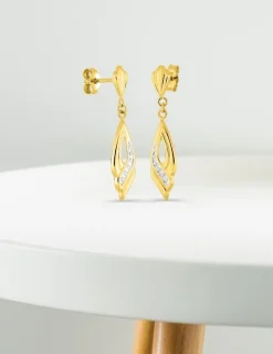 Boucles d'oreilles pendantes fantaisie or jaune 750 ‰ et rhodium SO OR