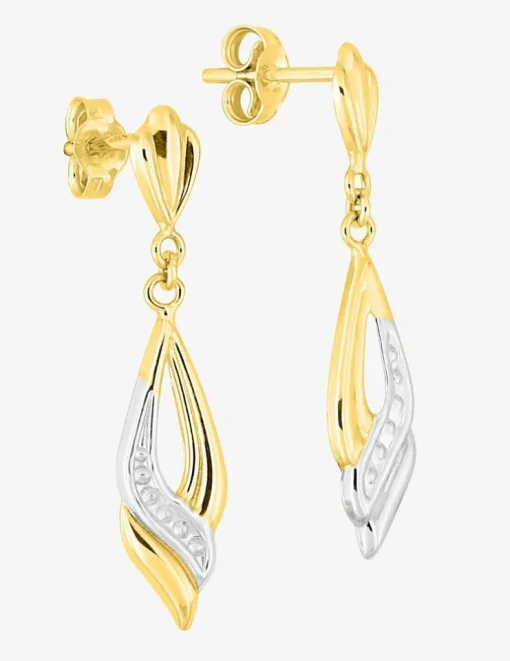 Boucles d'oreilles pendantes fantaisie or jaune 750 ‰ et rhodium SO OR