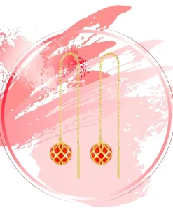 Boucles d'oreilles pendantes Mélodie Or jaune 375‰ et laque corail SO OR