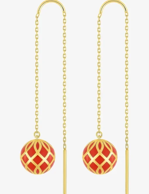 Boucles d'oreilles pendantes Mélodie Or jaune 375‰ et laque corail SO OR