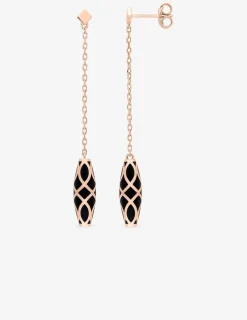Boucles d'oreilles pendantes Mélodie Or rose 375‰ et laque noir de Jais SO OR