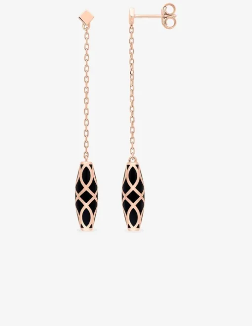 Boucles d'oreilles pendantes Mélodie Or rose 375‰ et laque noir de Jais SO OR