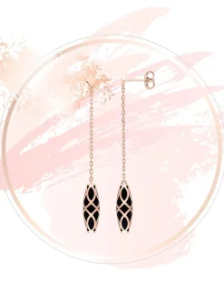 Boucles d'oreilles pendantes Mélodie Or rose 375‰ et laque noir de Jais SO OR