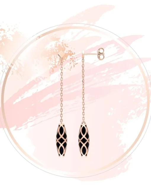 Boucles d'oreilles pendantes Mélodie Or rose 375‰ et laque noir de Jais SO OR