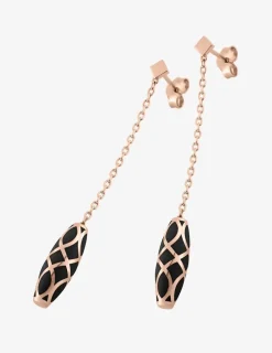 Boucles d'oreilles pendantes Mélodie Or rose 375‰ et laque noir de Jais SO OR