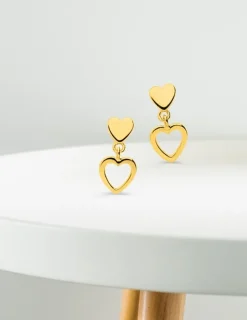 Boucles d'oreilles pendantes et motifs cœurs or jaune 750 ‰ SO OR