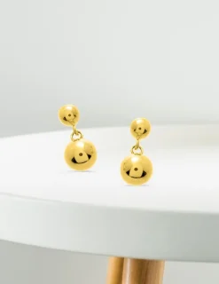 Boucles d'oreilles pendantes or jaune 750 ‰ avec boules SO OR
