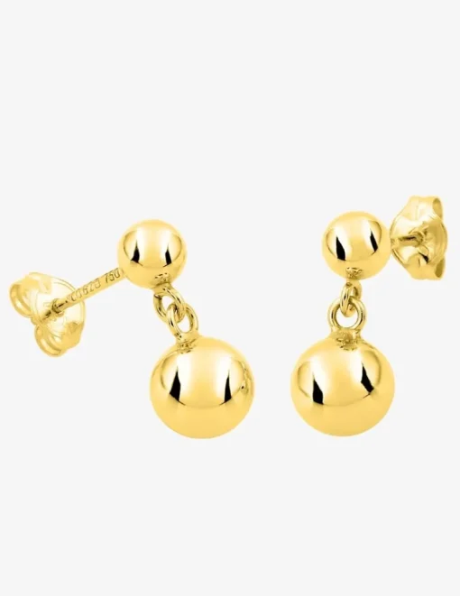 Boucles d'oreilles pendantes or jaune 750 ‰ avec boules SO OR