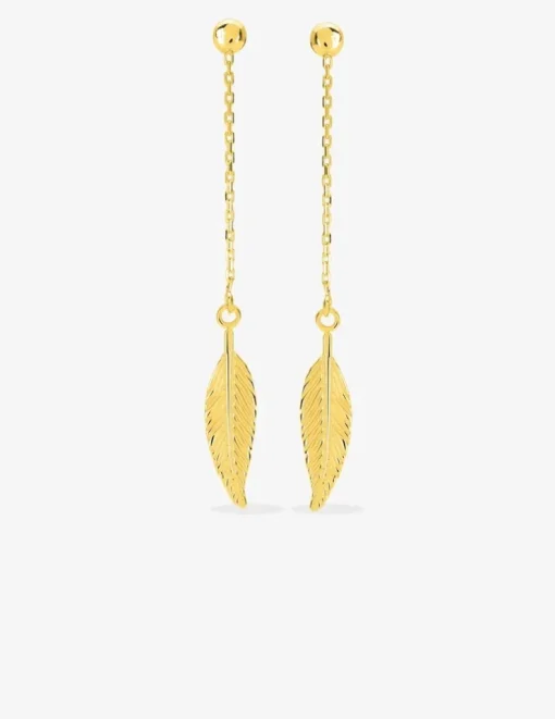 Boucles d'oreilles pendantes "feuille" or jaune 375‰ SO OR