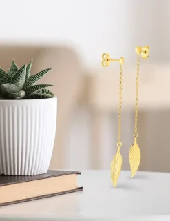 Boucles d'oreilles pendantes "feuille" or jaune 375‰ SO OR