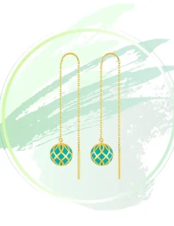 Boucles d'oreilles pendantes Mélodie Or jaune 375‰ et laque verte aqua SO OR
