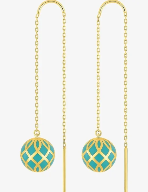 Boucles d'oreilles pendantes Mélodie Or jaune 375‰ et laque verte aqua SO OR