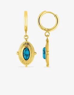 Boucles d'oreilles pendantes acier doré et turquoise synthétique SO OR