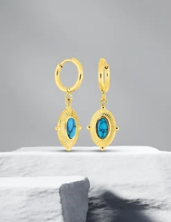 Boucles d'oreilles pendantes acier doré et turquoise synthétique SO OR