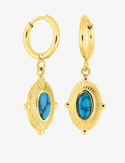 Boucles d'oreilles pendantes acier doré et turquoise synthétique SO OR