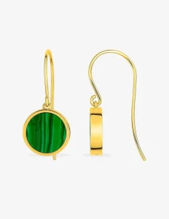 Boucles d'oreilles pendantes or jaune 750 ‰ et malachite SO OR
