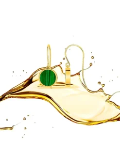Boucles d'oreilles pendantes or jaune 750 ‰ et malachite SO OR