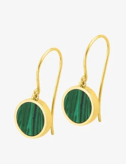 Boucles d'oreilles pendantes or jaune 750 ‰ et malachite SO OR