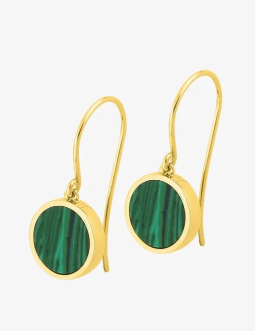Boucles d'oreilles pendantes or jaune 750 ‰ et malachite SO OR