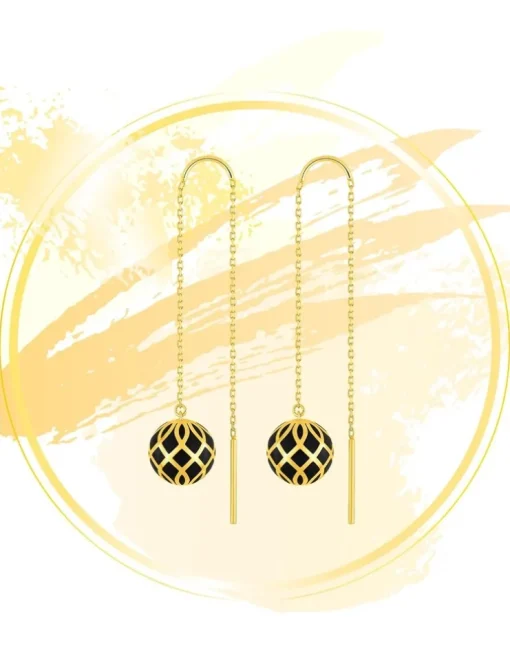 Boucles d'oreilles pendantes Mélodie Or jaune 375‰ et laque noir de Jais SO OR
