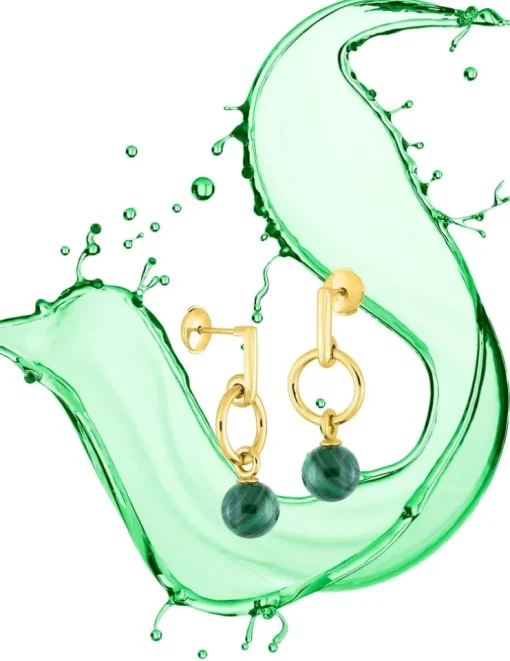 Boucles d'oreilles pendantes or jaune 750 ‰ et malachite SO OR