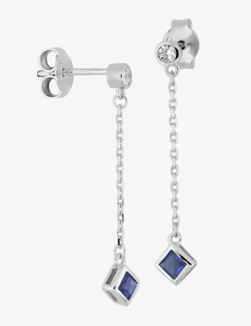 Boucles d'oreilles pendantes argent rhodié 925 ‰ et oxyde de zirconium bleu et blanc SO OR