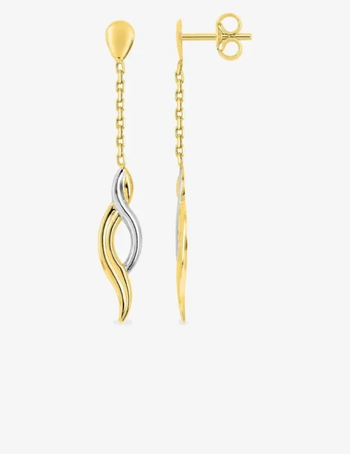 Boucles d'oreilles pendantes or jaune 750 ‰ et motif finition rhodium SO OR