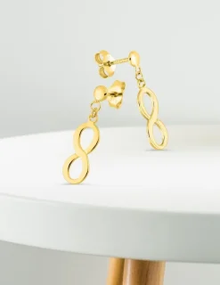 Boucles d'oreilles pendantes motif infini or jaune 750 ‰ SO OR