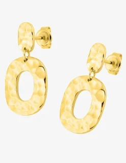 Boucles d'oreilles pendantes ovale effet martelé plaqué or SO OR