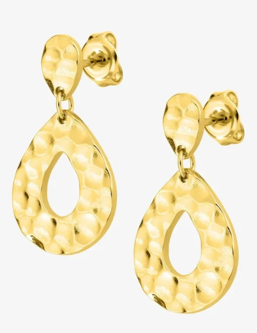 Boucles d'oreilles pendantes goutte effet martelé plaqué or SO OR