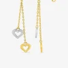Boucles d'oreilles pendantes cœurs bicolores et chaîne forçat, plaqué or et rhodium SO OR
