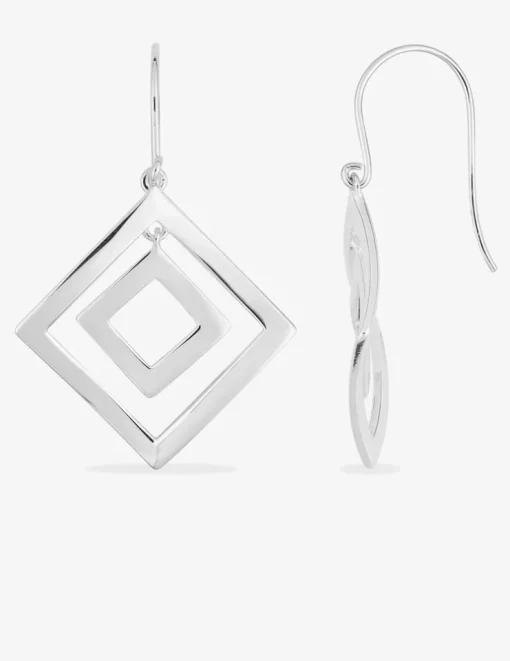 Boucles d'oreilles pendantes en argent 925 ‰ rhodié, motif losange SO OR