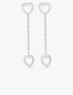 Boucles d'oreilles pendantes chaînes cœur argent 925‰ SO OR