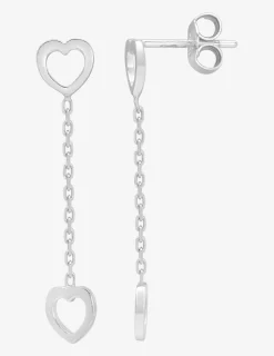 Boucles d'oreilles pendantes chaînes cœur argent 925‰ SO OR
