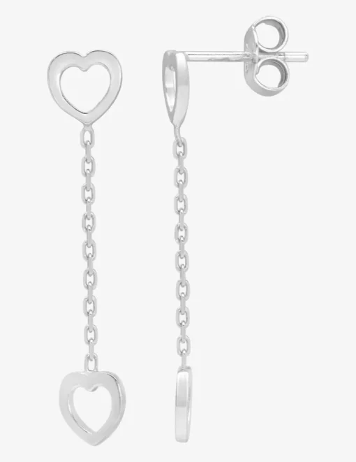 Boucles d'oreilles pendantes chaînes cœur argent 925‰ SO OR