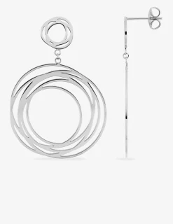 Boucles d'oreilles pendantes acier gris motifs cercles superposés SO OR