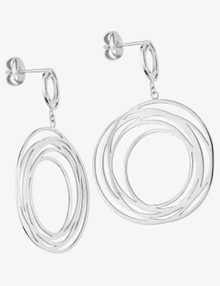 Boucles d'oreilles pendantes acier gris motifs cercles superposés SO OR