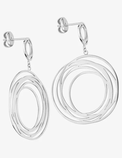 Boucles d'oreilles pendantes acier gris motifs cercles superposés SO OR
