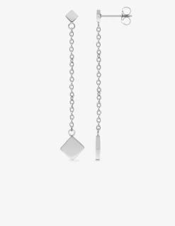 Boucles d'oreilles pendantes en acier gris, motif losange SO OR